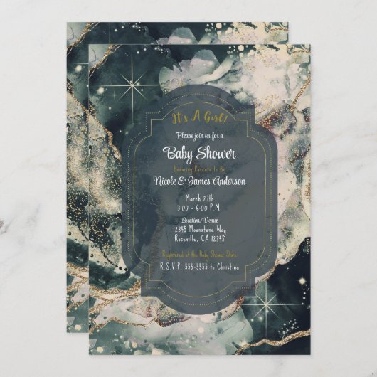 Blauwgroen groene kosmische Waterverf Gold Celesti Kaart (Voorkant / Achterkant)