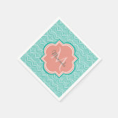 Blauwgroen groene kunst deco vis roze monogram naa servet (Hoek)