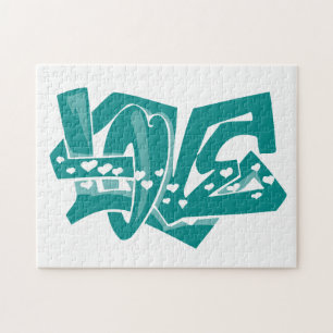 Blauwgroen groene liefde graffiti legpuzzel
