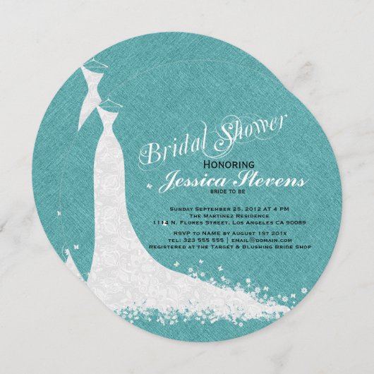 Blauwgroen-groene linnen en witte lace weddenschap kaart (Voorkant / Achterkant)