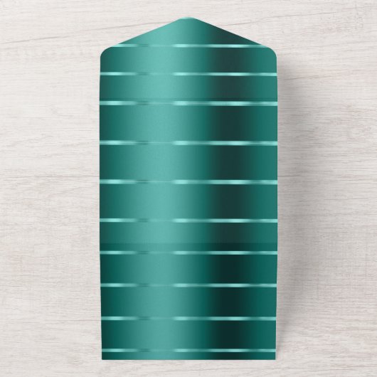 Blauwgroen groene lint bruiloft all in one uitnodiging (Buitenkant)