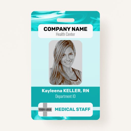 Blauwgroen Groene Marmer Foto Barcode Logo Medisch Badge (Voorkant)