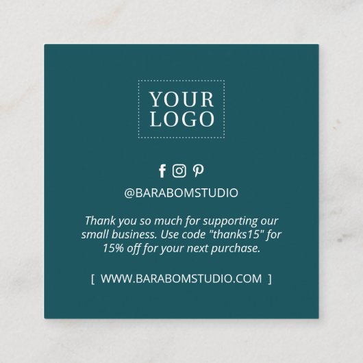 Blauwgroen groene minimale moderne dankzij uw Visi Vierkante Visitekaartje (Achterkant)