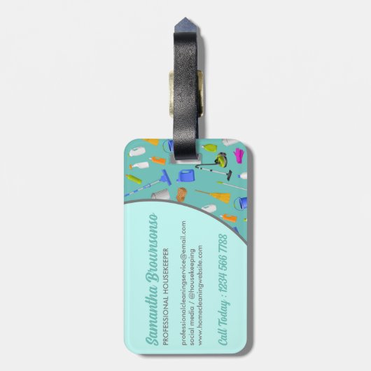 Blauwgroen groene MinimalHouse schoonmaakservice Bagagelabel (Achterkant verticaal)