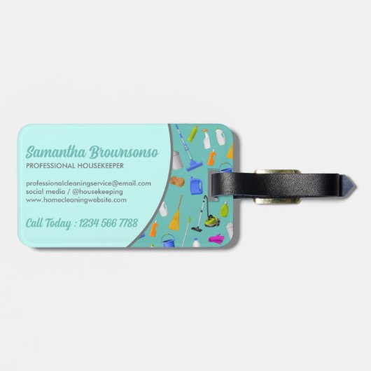 Blauwgroen groene MinimalHouse schoonmaakservice Bagagelabel (Achterkant horizontaal)