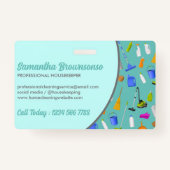 Blauwgroen groene minimalistische huis schoonmaaks badge (Achterkant)