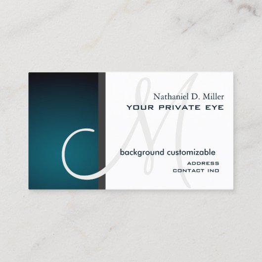 Blauwgroen groene monogram/dij achtergrondkleur visitekaartje (Achterkant)