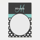 Blauwgroen groene monogram zwarte witte poladot post-it® notes (Voorkant)
