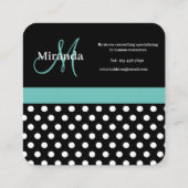 Blauwgroen groene monogram zwarte witte poladot vierkante visitekaartje (Achterkant)