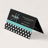 Blauwgroen groene monogram zwarte witte poladot visitekaartje (Achterkant)