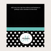 Blauwgroen groene monogram zwarte witte poladot visitekaartje (Binnenkant ongevouwen)