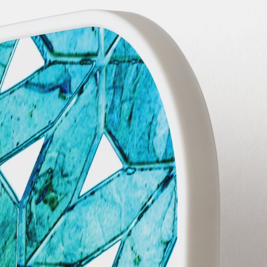 Blauwgroen groene mozaïekbloem van het leven angst pickleball paddle (Links Detail)