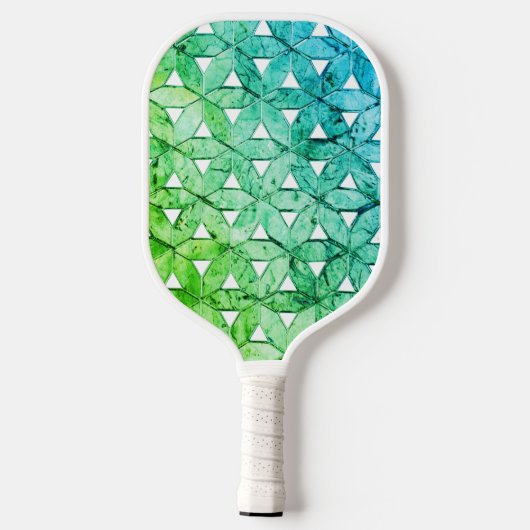 Blauwgroen groene mozaïekbloem van het leven angst pickleball paddle (Achterkant)