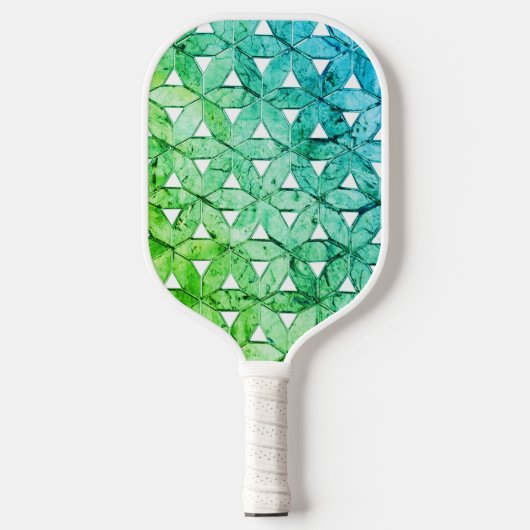 Blauwgroen groene mozaïekbloem van het leven angst pickleball paddle (Voorkant)
