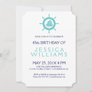 Blauwgroen-groene Nautical Boat Wheel Birthday Par Kaart