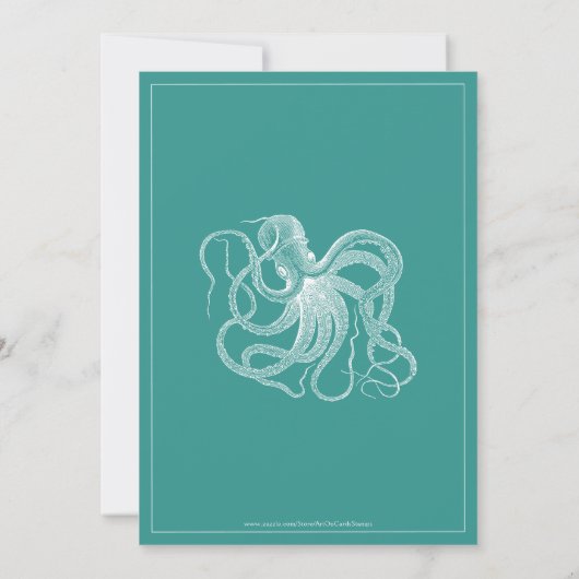 Blauwgroen-groene nautische octopus verjaardagsfee kaart (Achterkant)