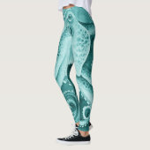 Blauwgroen groene octopus-Waterverf Leggings (Links)