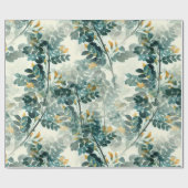  Blauwgroen groene olievlek laat een elegant patro Cadeaupapier (Vlak)