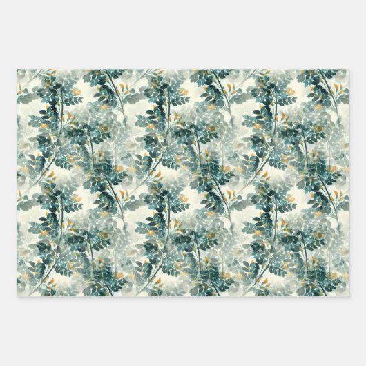 Blauwgroen groene olievlek laat een elegant patro Inpakpapier Vel (Voorkant 2)