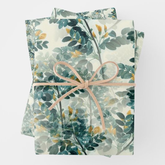 Blauwgroen groene olievlek laat een elegant patro Inpakpapier Vel (In situ)