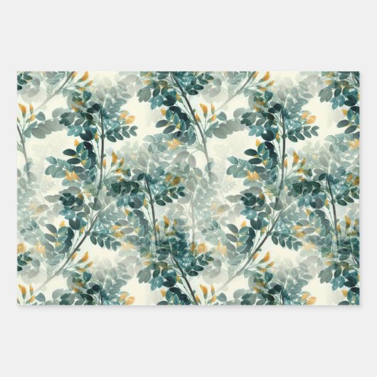 Blauwgroen groene olievlek laat een elegant patro Inpakpapier Vel (Voorkant)