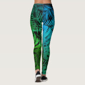 Blauwgroen groene ombre tropische palmbladpatten m leggings (Achterkant)