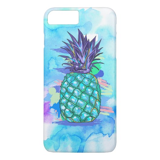 Blauwgroen-Groene & Paarse Posterized Ananas Case-Mate iPhone Case (Achterkant)