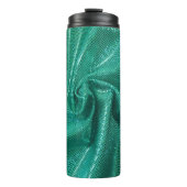 Blauwgroen groene pailletten glitter stof look thermosbeker (Voorkant)