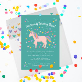 Blauwgroen Groene Pastel Rainbow Unicorn Birthday  Kaart
