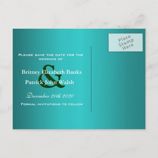 Blauwgroen & groene pauw bruiloft Save the Dates Aankondigingskaart (Achterkant)