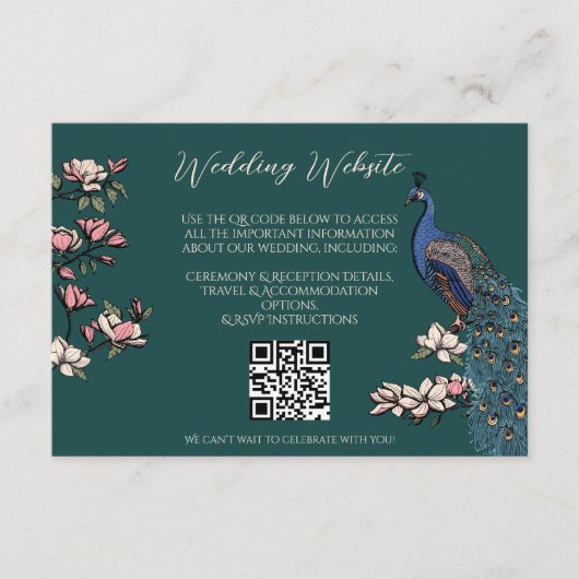 Blauwgroen Groene Pauw Tuin Website QR Code Informatiekaartje (Voorkant)
