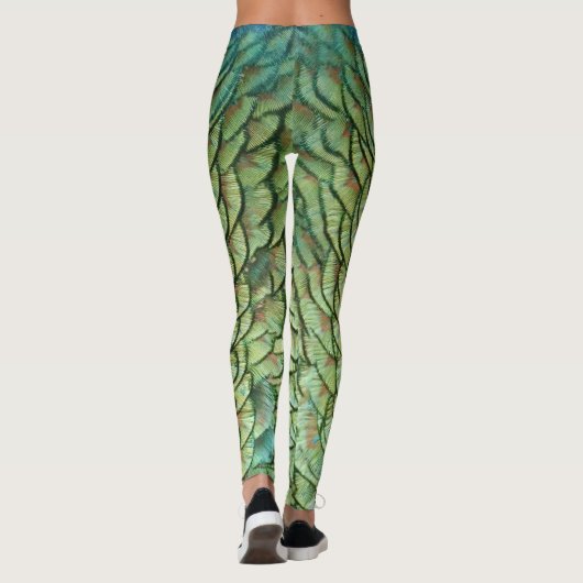 Blauwgroen groene pauwenveer zeemeermin schalen Le Leggings (Achterkant)