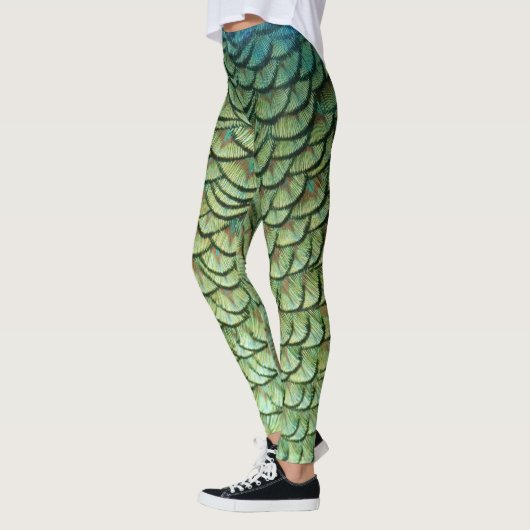 Blauwgroen groene pauwenveer zeemeermin schalen Le Leggings (Links)