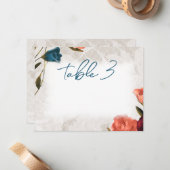 Blauwgroen Groene Perzik Rozen Trouwtafel Nummer K Notitiekaartje (Voorkant / Achterkant in situ)