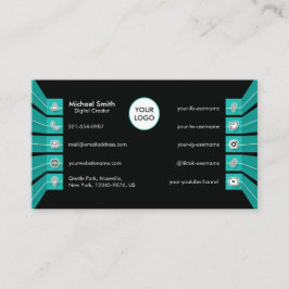 Blauwgroen groene pictogrammen voor sociale media  visitekaartje