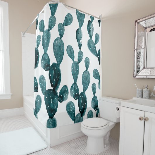 Blauwgroen groene prickly Pear Cactus Douchegordijn (In situ)