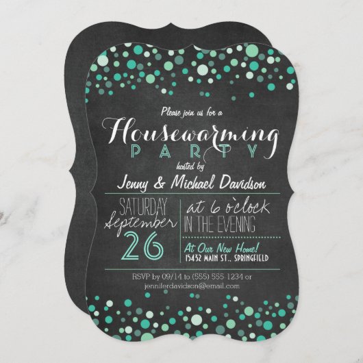 Blauwgroen Groene Retro Chalkboard Housewarming Pa Kaart (Voorkant / Achterkant)