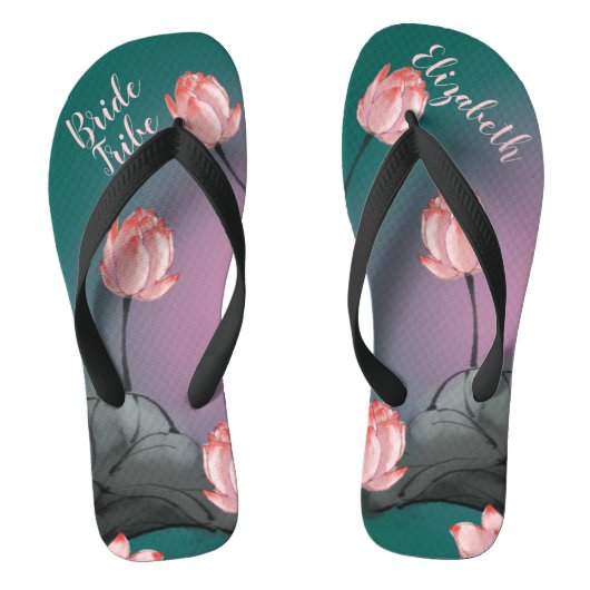 Blauwgroen groene roze gradiënt Lotus Flowers Wedd Teenslippers (Voetbed)