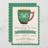 Blauwgroen groene & roze Retro Housewarming Tea Pa Kaart (Voorkant / Achterkant)