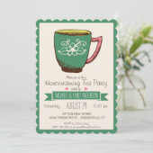 Blauwgroen groene & roze Retro Housewarming Tea Pa Kaart (Staand voorkant)