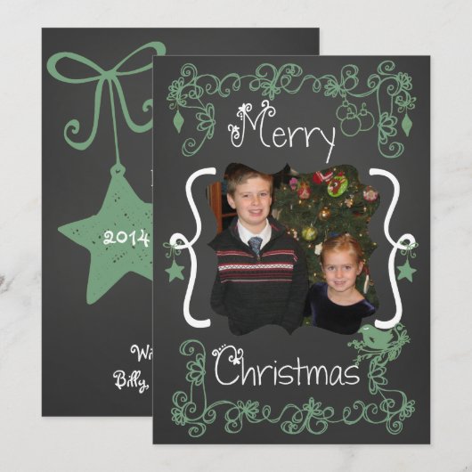 Blauwgroen groene scrollers Gepersonaliseerd de Ka Feestdagenkaart (Voorkant / Achterkant)