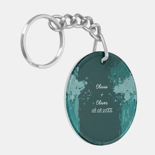 Blauwgroen groene Sleutelhanger bruiloft gunst (Voorkant Links)