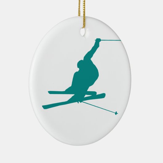 Blauwgroen groene sneeuwski keramisch ornament (Rechts)