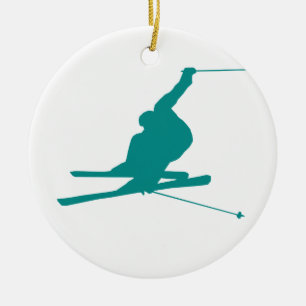 Blauwgroen groene sneeuwski keramisch ornament