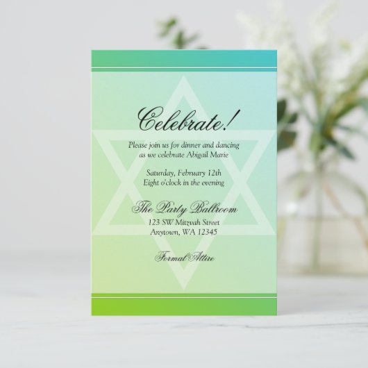 Blauwgroen groene ster van David Bat Mitzvah Recep Kaart (Staand voorkant)