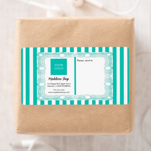 Blauwgroen Groene Strepen & Curly Lijst & Logo Etiket (Insitu)