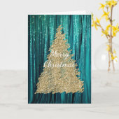 Blauwgroen Groene Tinsel Gouden Glitter Kerstboom Kaart (Gele Bloem)