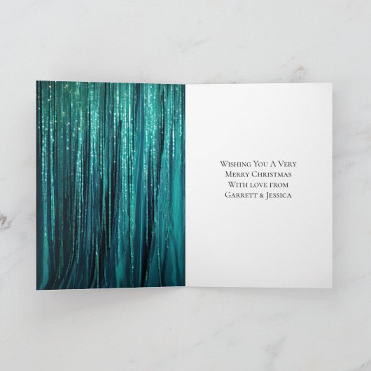 Blauwgroen Groene Tinsel Zilveren Kerstboom Kaart (Binnen)