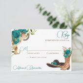 Blauwgroen Groene Turquoise Charro Westerne Quince RSVP Kaartje (Staand voorkant)