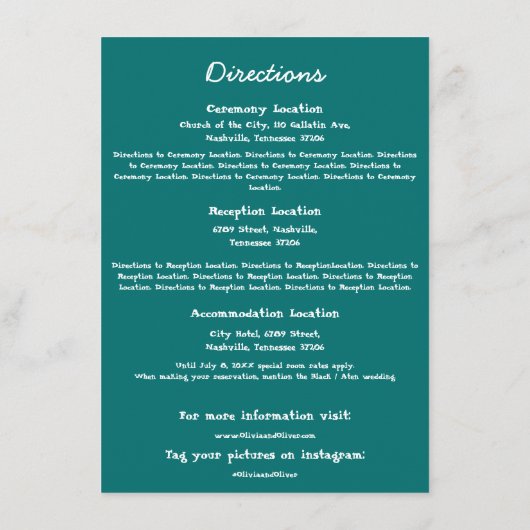 Blauwgroen Groene Verf Splatter - Routebeschrijvin Informatiekaartje (Achterkant)